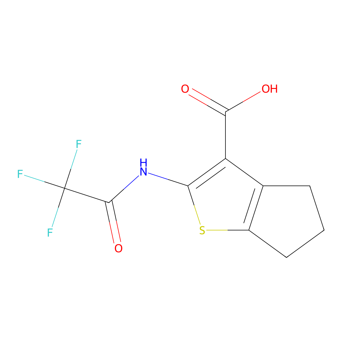 2-(trifluoroacetamido)-4H,5H,6H-cyclopenta[b]thiophene-3-carboxylic acid molecular structure, CAS 1082125-41-4