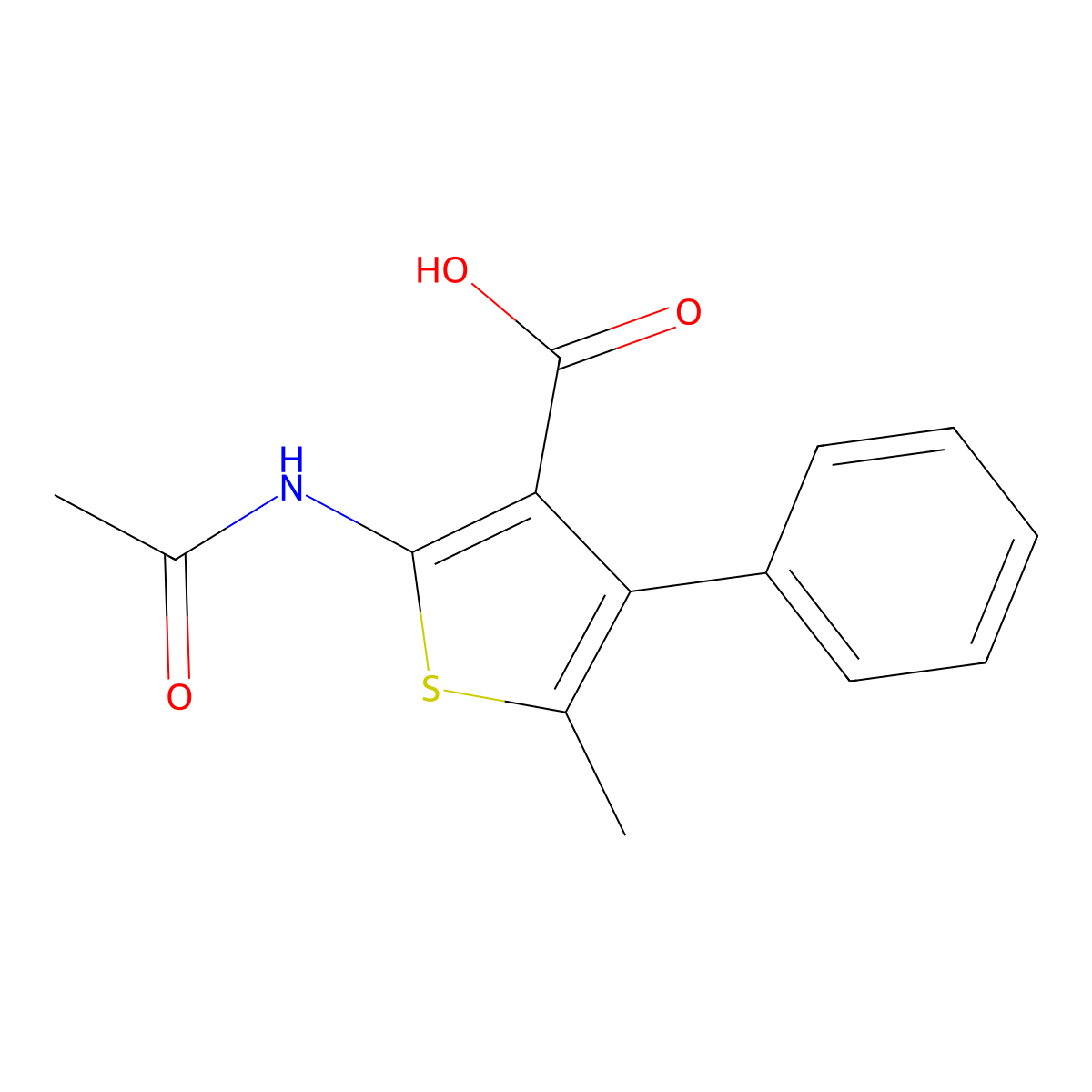 2-Acetamido-5-methyl-4-phenylthiophene-3-carboxylic acid molecular structure, CAS 1082135-82-7