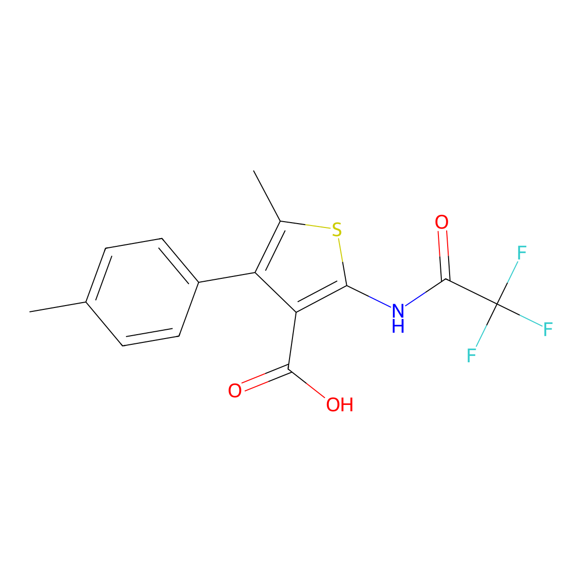 5-Methyl-4-(4-methylphenyl)-2-(trifluoroacetamido)thiophene-3-carboxylic acid molecular structure, CAS 1082136-30-8