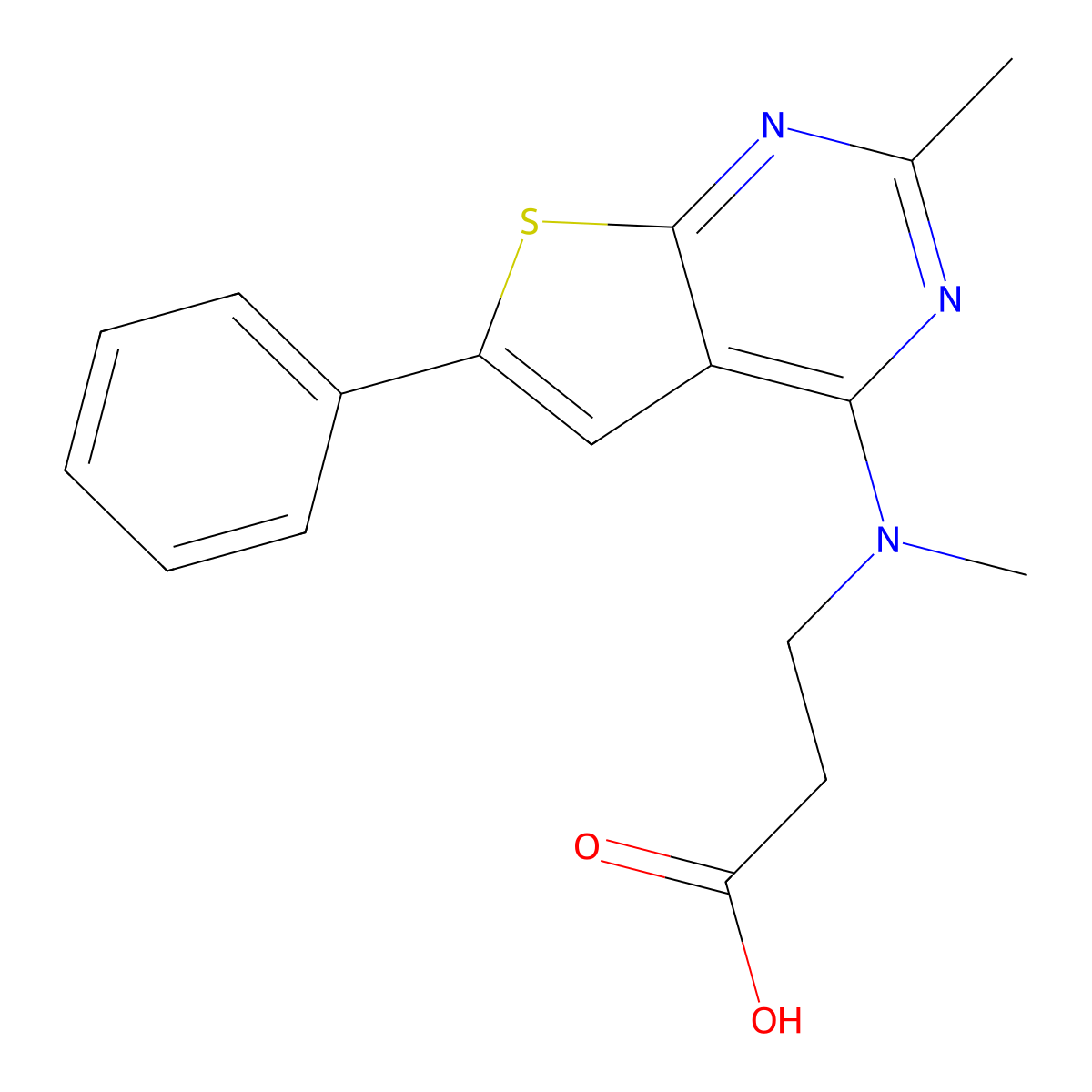 3-[Methyl({2-methyl-6-phenylthieno[2,3-d]pyrimidin-4-yl})amino]propanoicacid molecular structure, CAS 1082155-18-7