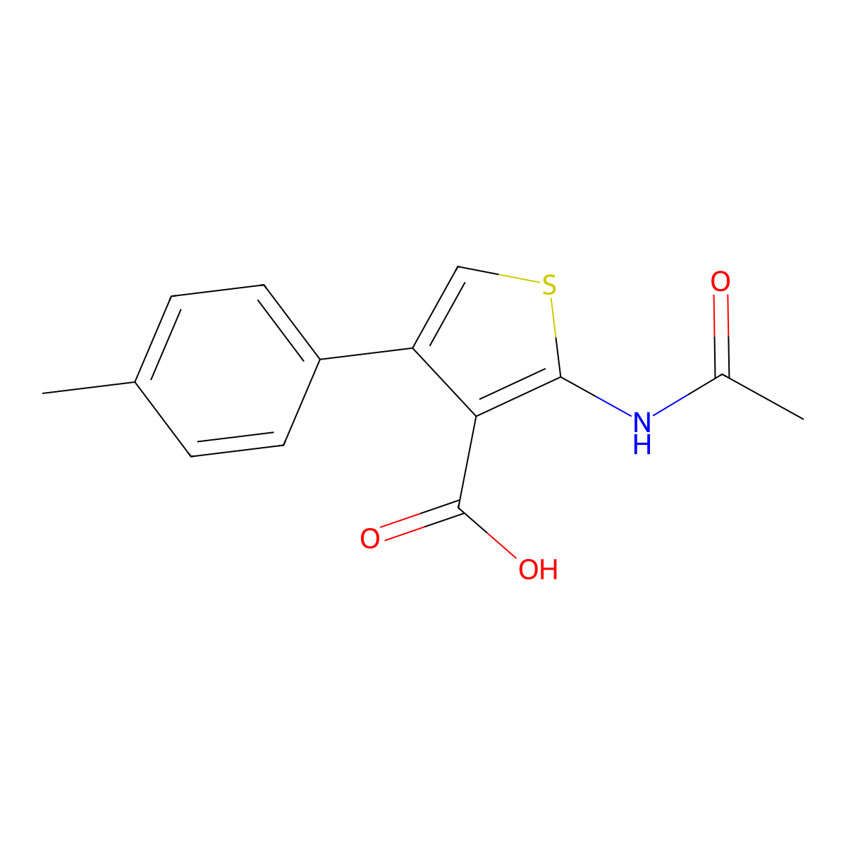 2-Acetamido-4-(4-methylphenyl)thiophene-3-carboxylic acid molecular structure, CAS 1082175-00-5