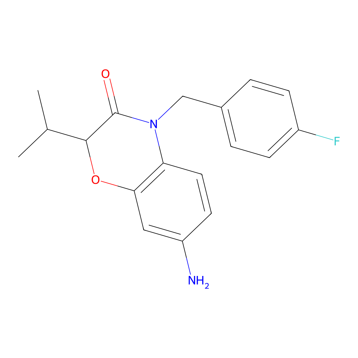7-amino-4-[(4-fluorophenyl)methyl]-2-(propan-2-yl)-3,4-dihydro-2H-1,4-benzoxazin-3-one molecular structure, CAS 1082178-29-7