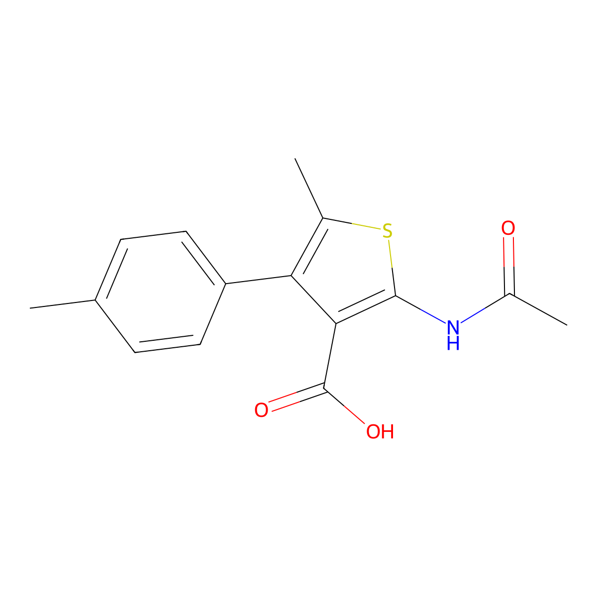 2-Acetamido-5-methyl-4-(4-methylphenyl)thiophene-3-carboxylic acid molecular structure, CAS 1082188-99-5