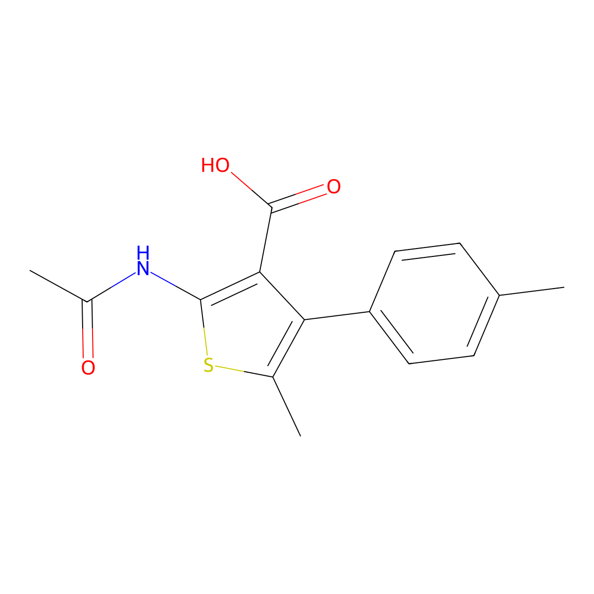 2-Acetamido-5-methyl-4-(4-methylphenyl)thiophene-3-carboxylic acid molecular structure, CAS 1082188-99-5