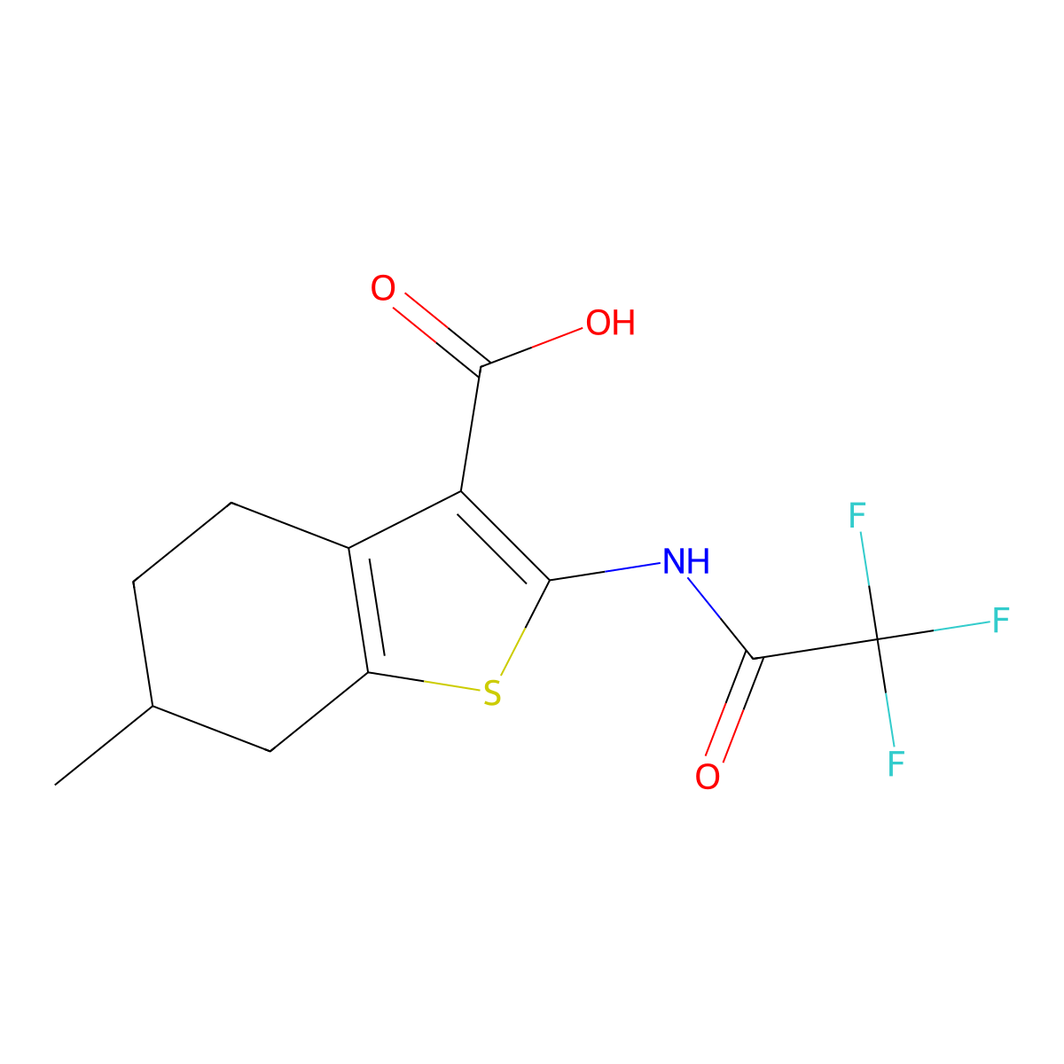 6-Methyl-2-(trifluoroacetamido)-4,5,6,7-tetrahydro-1-benzothiophene-3-carboxylic acid molecular structure, CAS 1082189-23-8
