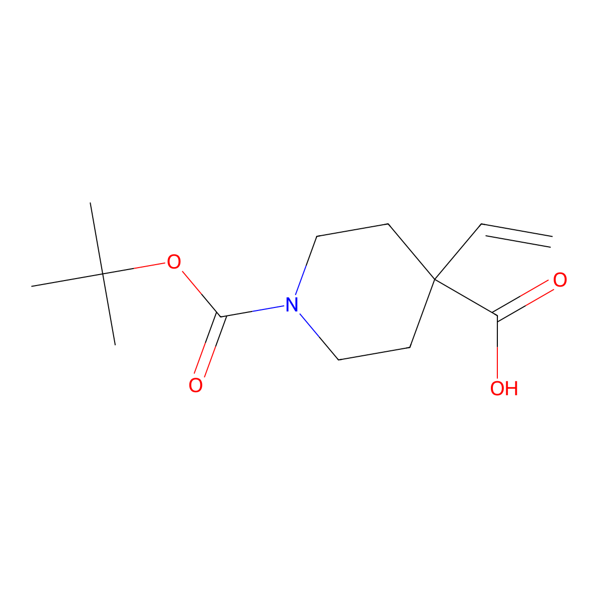 1-[(Tert-butoxy)carbonyl]-4-ethenylpiperidine-4-carboxylic acid molecular structure, CAS 1082207-48-4