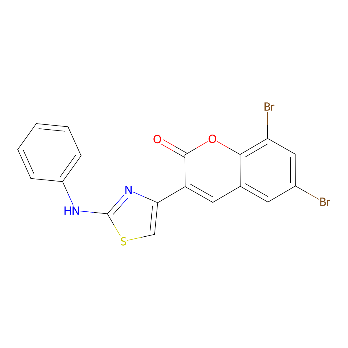 6,8-dibromo-3-[2-(phenylamino)-1,3-thiazol-4-yl]-2H-chromen-2-one molecular structure, CAS 108222-33-9
