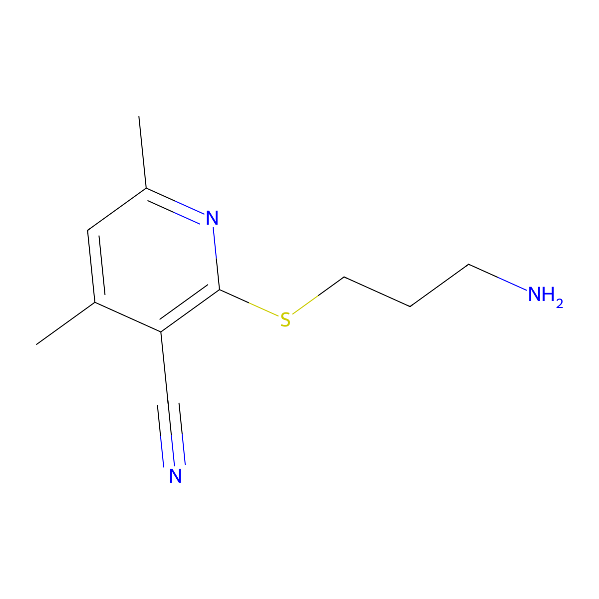 2-[(3-Aminopropyl)sulfanyl]-4,6-dimethylpyridine-3-carbonitrile molecular structure, CAS 1082260-59-0