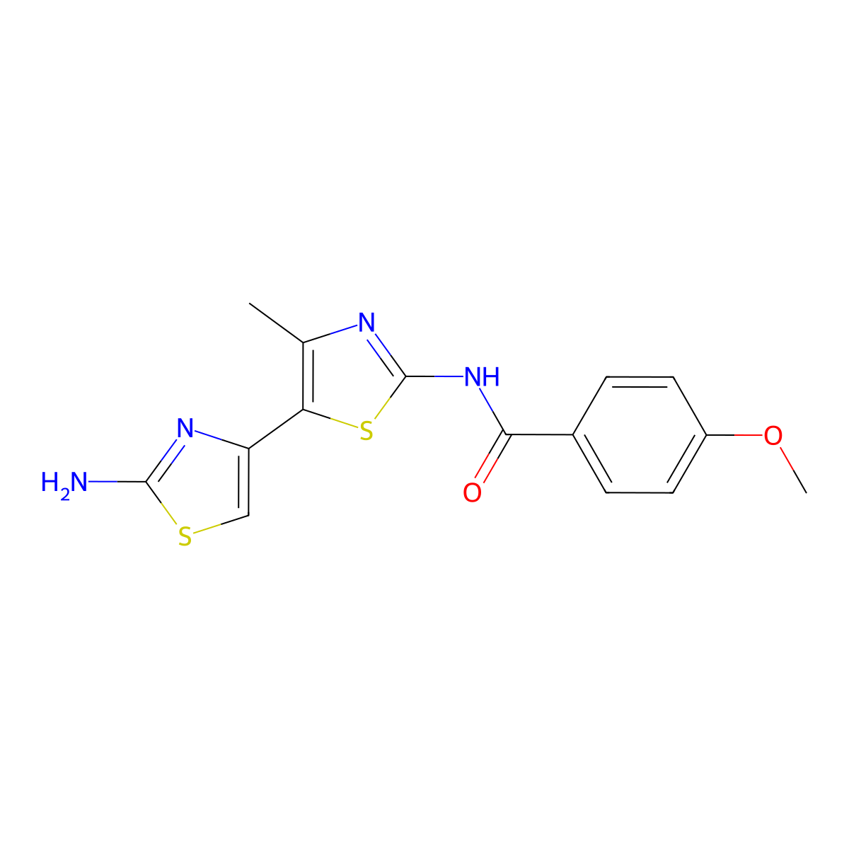 N-[5-(2-amino-1,3-thiazol-4-yl)-4-methyl-1,3-thiazol-2-yl]-4-methoxybenzamide molecular structure, CAS 1082285-40-2