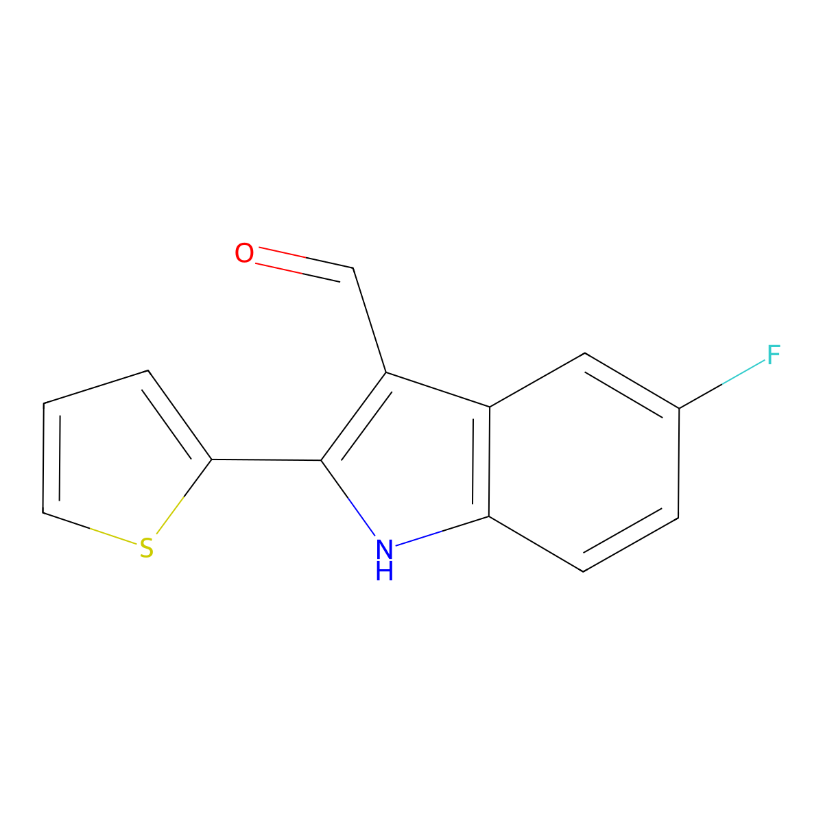 5-Fluoro-2-(thiophen-2-yl)-1H-indole-3-carbaldehyde molecular structure, CAS 1082289-57-3