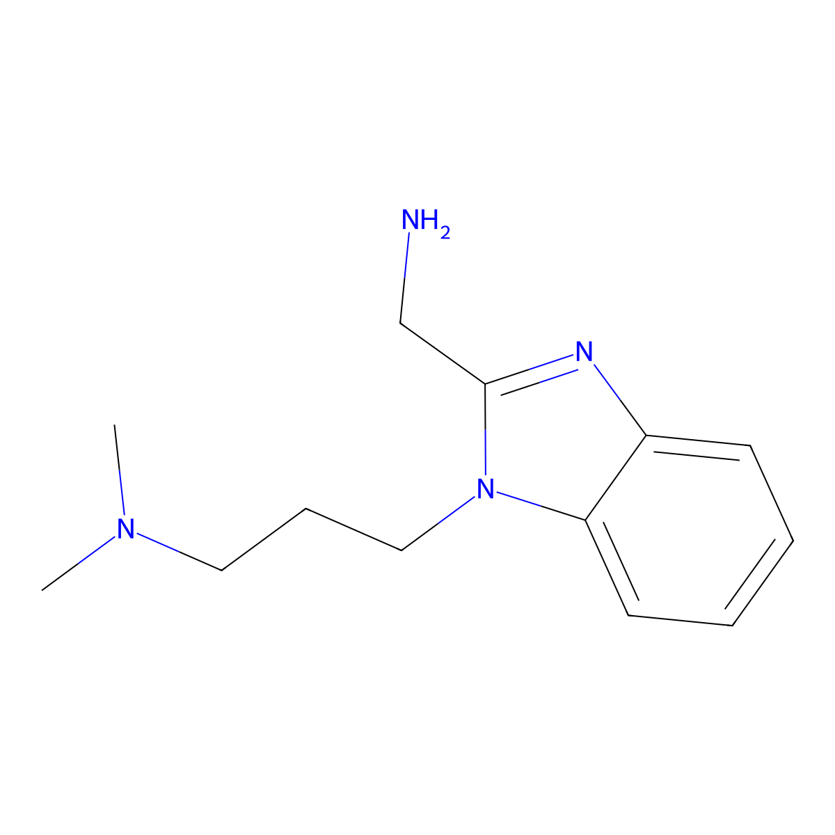 {1-[3-(dimethylamino)propyl]-1H-1,3-benzodiazol-2-yl}methanamine molecular structure, CAS 1082307-90-1