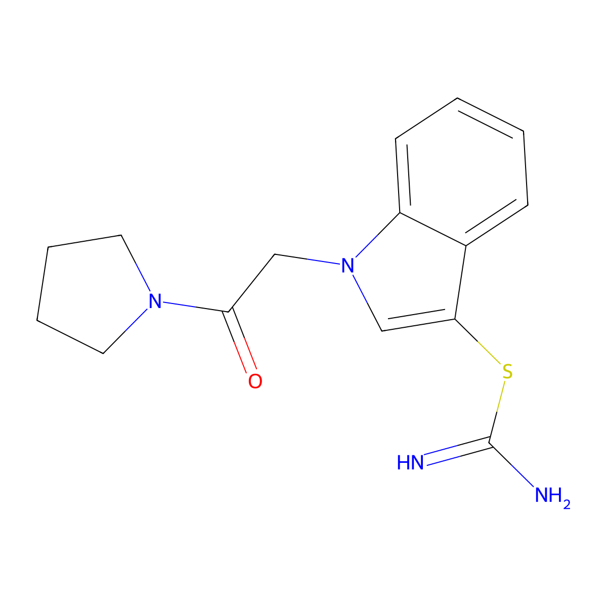 ({1-[2-oxo-2-(pyrrolidin-1-yl)ethyl]-1H-indol-3-yl}sulfanyl)methanimidamide molecular structure, CAS 1082326-16-6