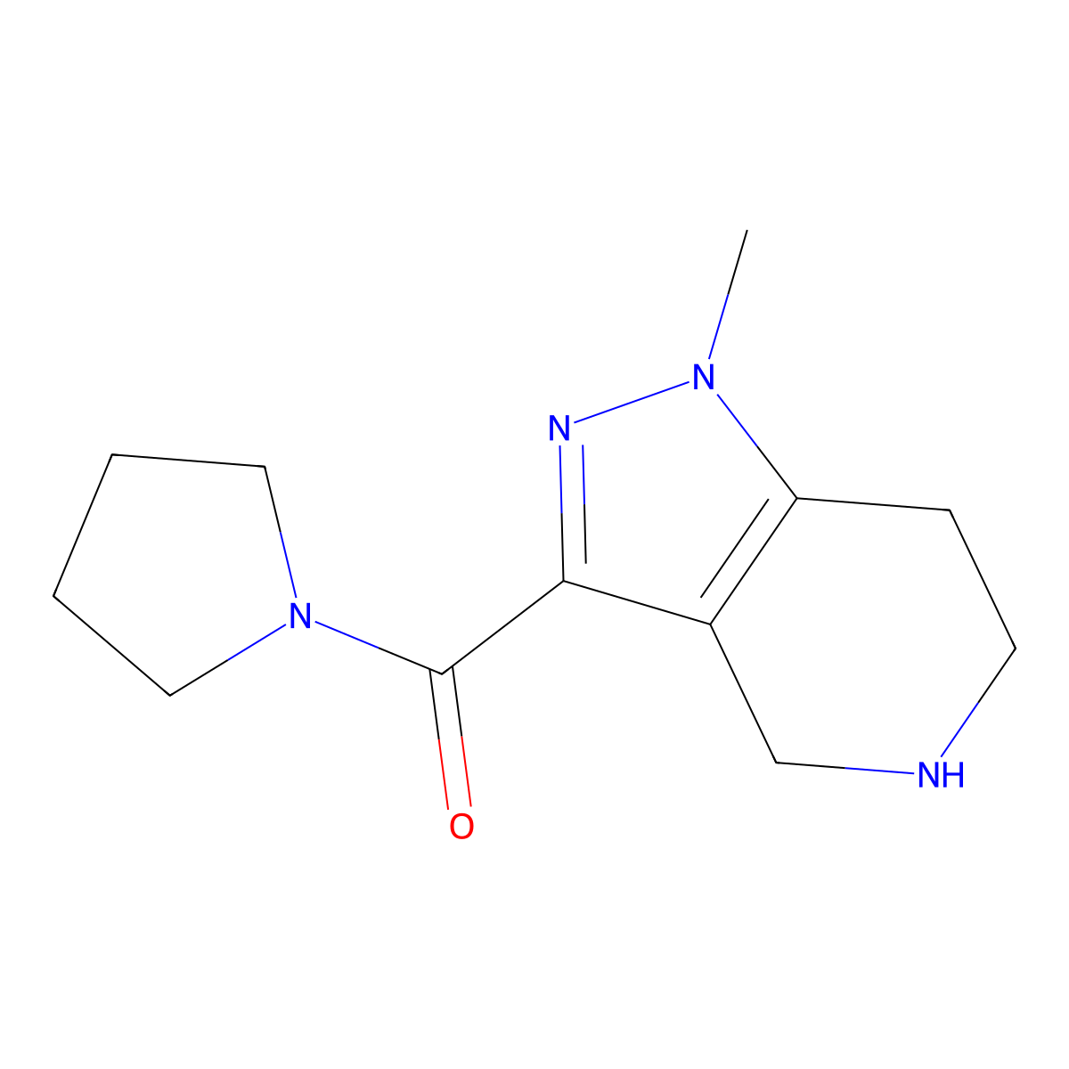 (1-methyl-4,5,6,7-tetrahydro-1H-pyrazolo[4,3-c]pyridin-3-yl)(pyrrolidin-1-yl)methanone molecular structure, CAS 1082328-25-3