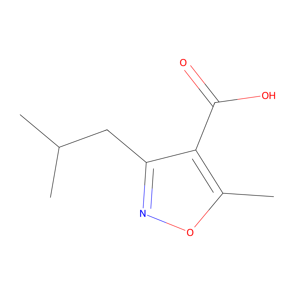 5-Methyl-3-(2-methylpropyl)-1,2-oxazole-4-carboxylic acid molecular structure, CAS 1082329-68-7
