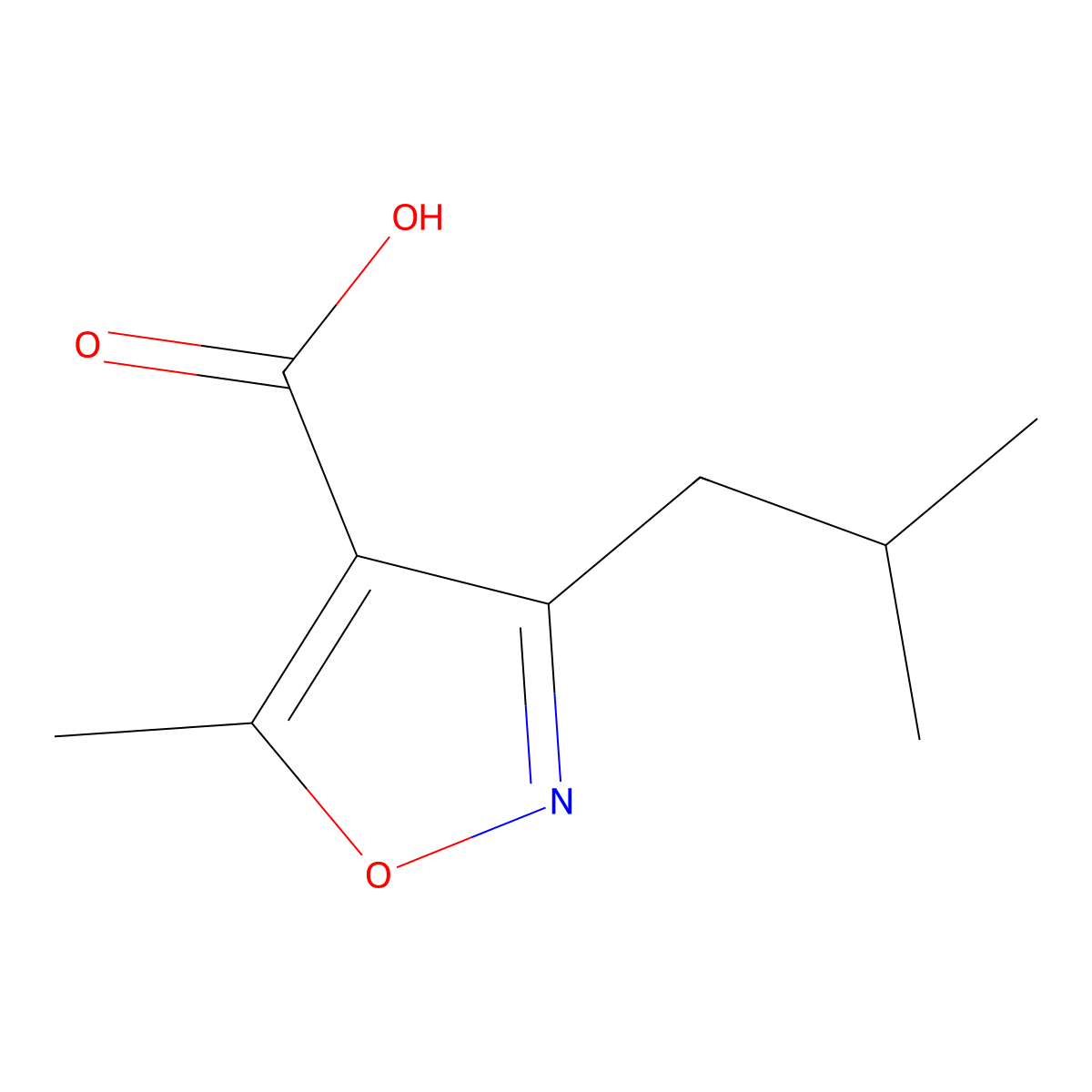5-Methyl-3-(2-methylpropyl)-1,2-oxazole-4-carboxylic acid molecular structure, CAS 1082329-68-7