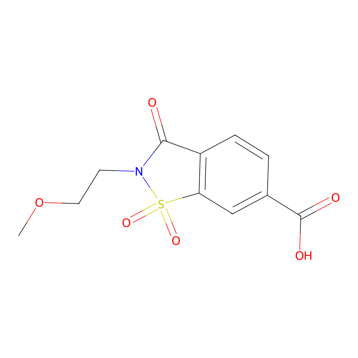 2-(2-Methoxyethyl)-1,1,3-trioxo-2,3-dihydro-1$L^{6},2-benzothiazole-6-carboxylic acid molecular structure, CAS 1082395-50-3