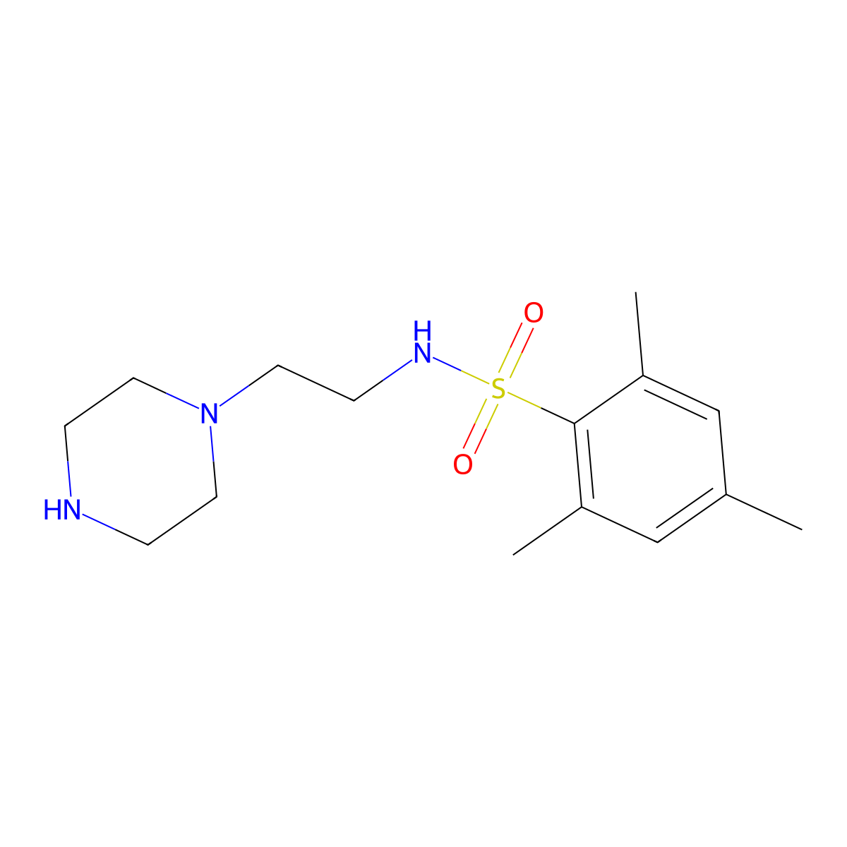 2,4,6-trimethyl-N-[2-(piperazin-1-yl)ethyl]benzene-1-sulfonamide molecular structure, CAS 1082400-38-1