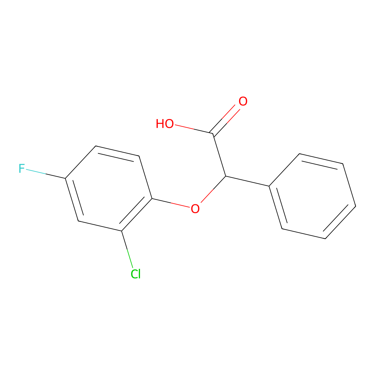 2-(2-Chloro-4-fluorophenoxy)-2-phenylacetic acid molecular structure, CAS 1082401-01-1