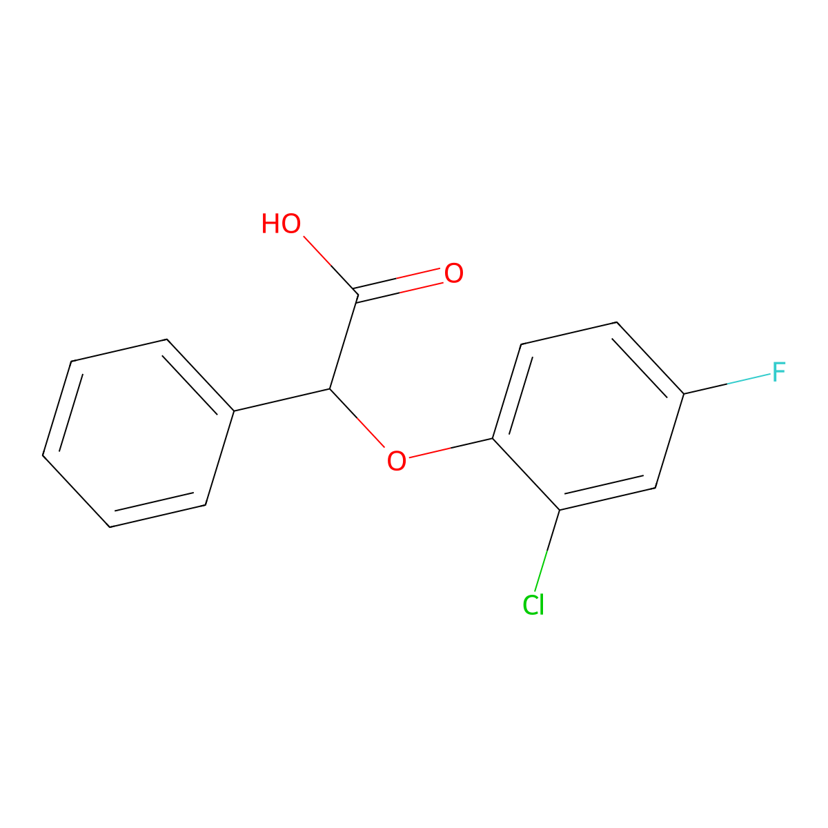 2-(2-Chloro-4-fluorophenoxy)-2-phenylacetic acid molecular structure, CAS 1082401-01-1