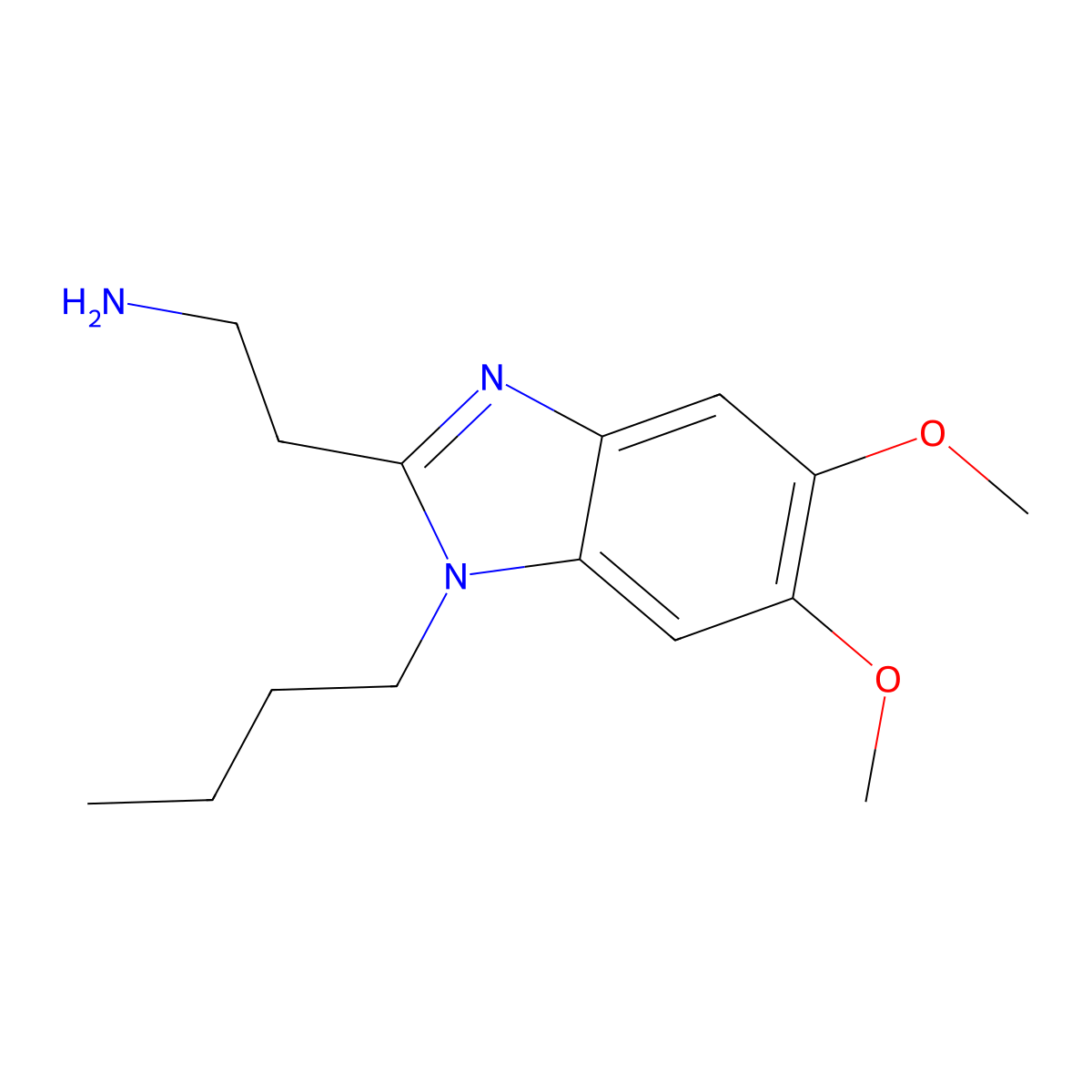 2-(1-butyl-5,6-dimethoxy-1H-1,3-benzodiazol-2-yl)ethan-1-amine molecular structure, CAS 1082405-48-8