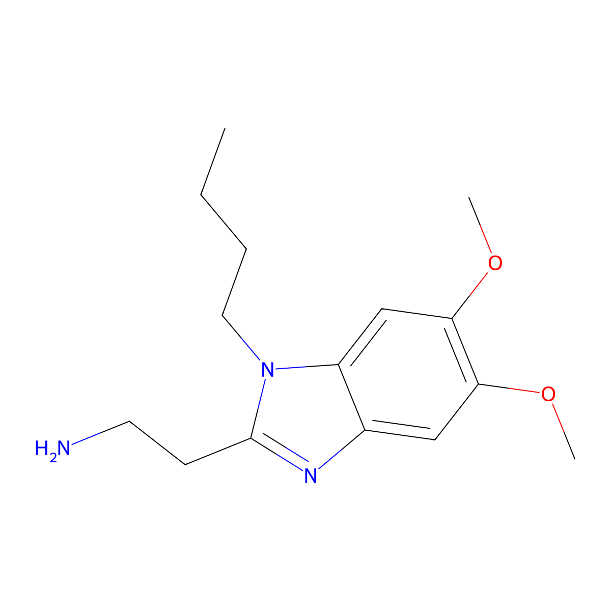 2-(1-butyl-5,6-dimethoxy-1H-1,3-benzodiazol-2-yl)ethan-1-amine molecular structure, CAS 1082405-48-8