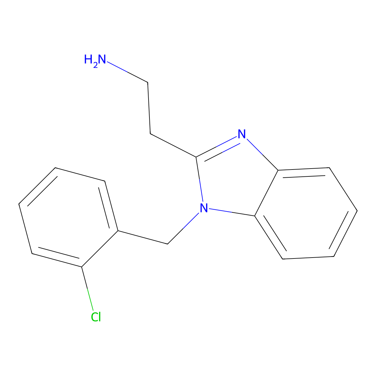2-{1-[(2-chlorophenyl)methyl]-1H-1,3-benzodiazol-2-yl}ethan-1-amine molecular structure, CAS 1082416-39-4