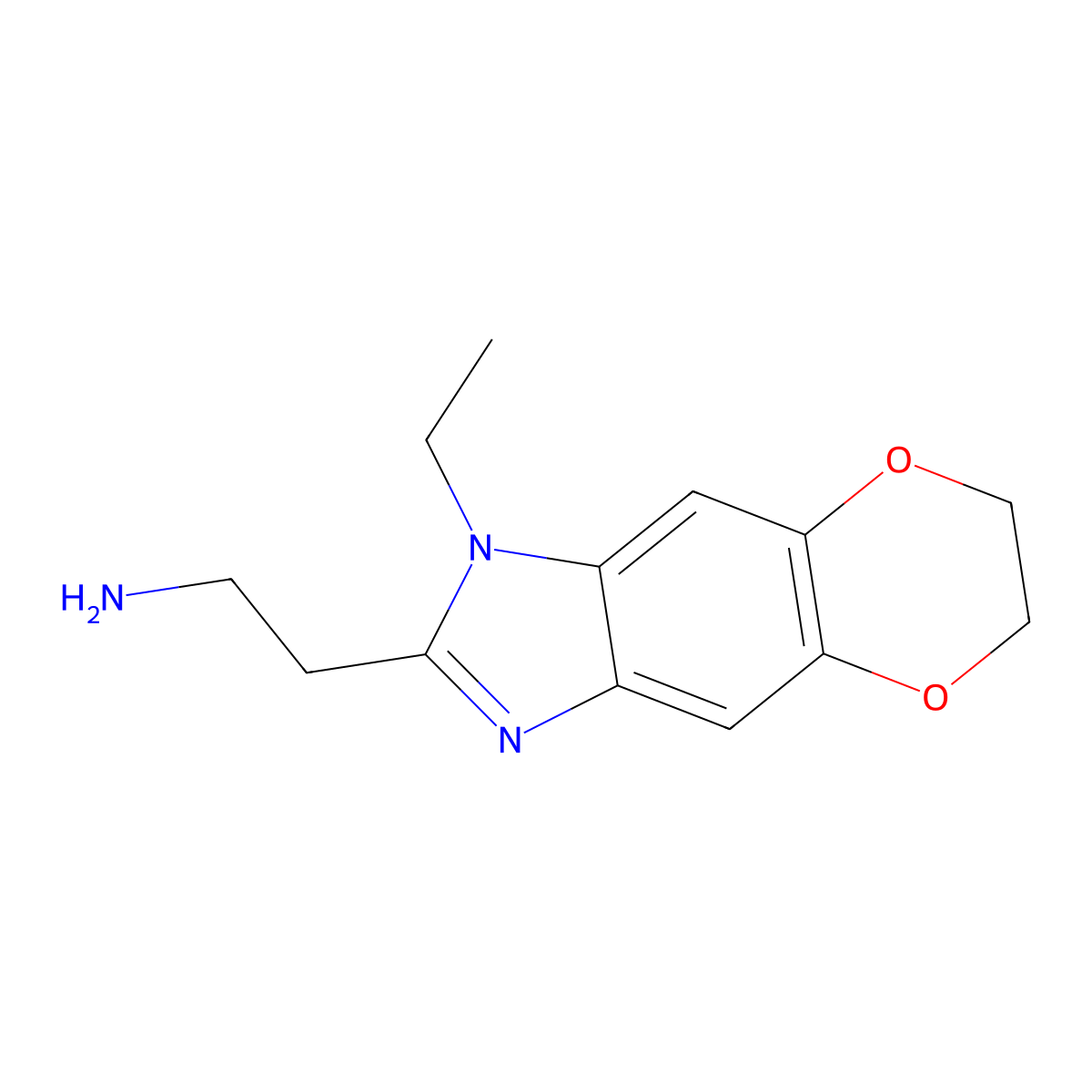 2-{6-Ethyl-10,13-dioxa-4,6-diazatricyclo[7.4.0.0,3,7]trideca-1(9),2,4,7-tetraen-5-yl}ethan-1-amine molecular structure, CAS 1082427-29-9