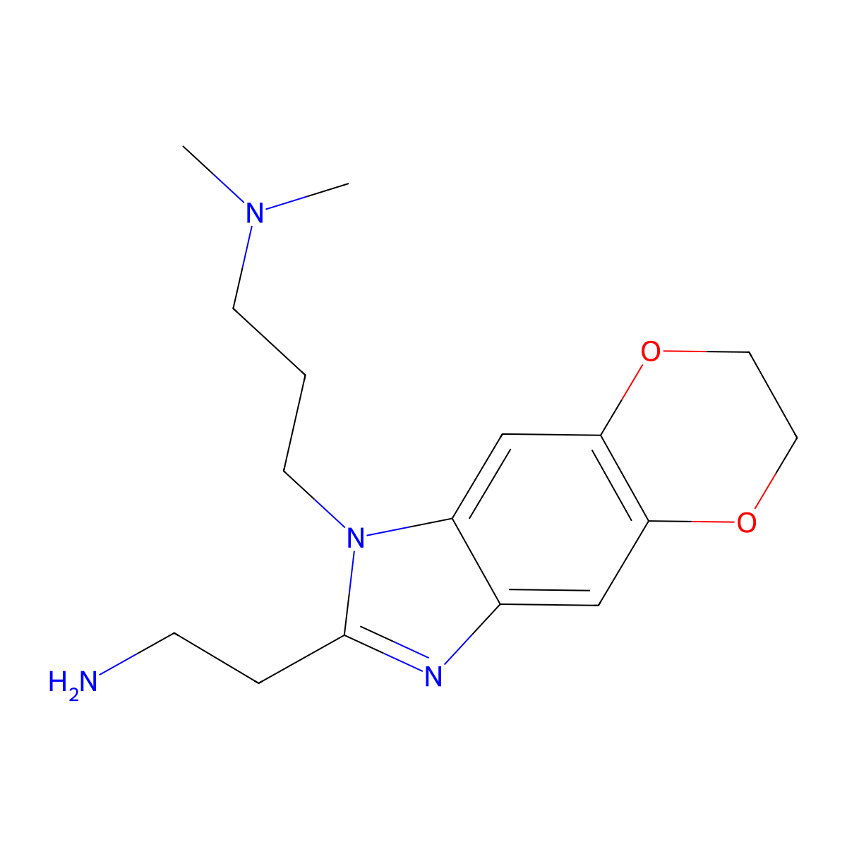 2-{6-[3-(Dimethylamino)propyl]-10,13-dioxa-4,6-diazatricyclo[7.4.0.0,3,7]trideca-1,3(7),4,8-tetraen-5-yl}ethan-1-amine molecular structure, CAS 1082427-34-6