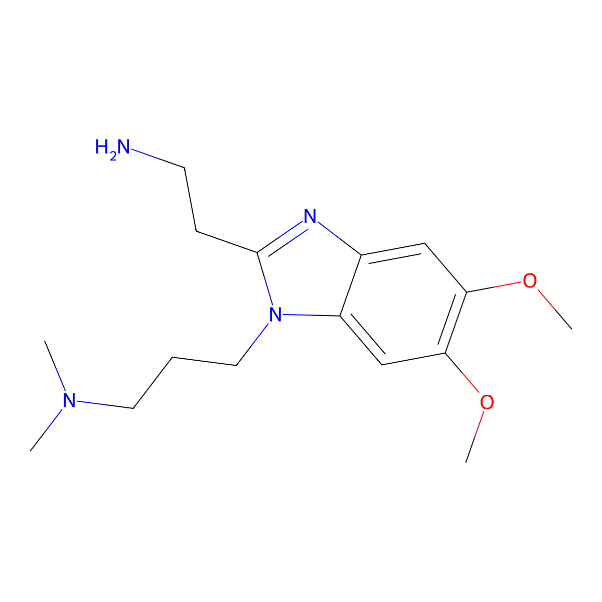 2-{1-[3-(dimethylamino)propyl]-5,6-dimethoxy-1H-1,3-benzodiazol-2-yl}ethan-1-amine molecular structure, CAS 1082459-94-6