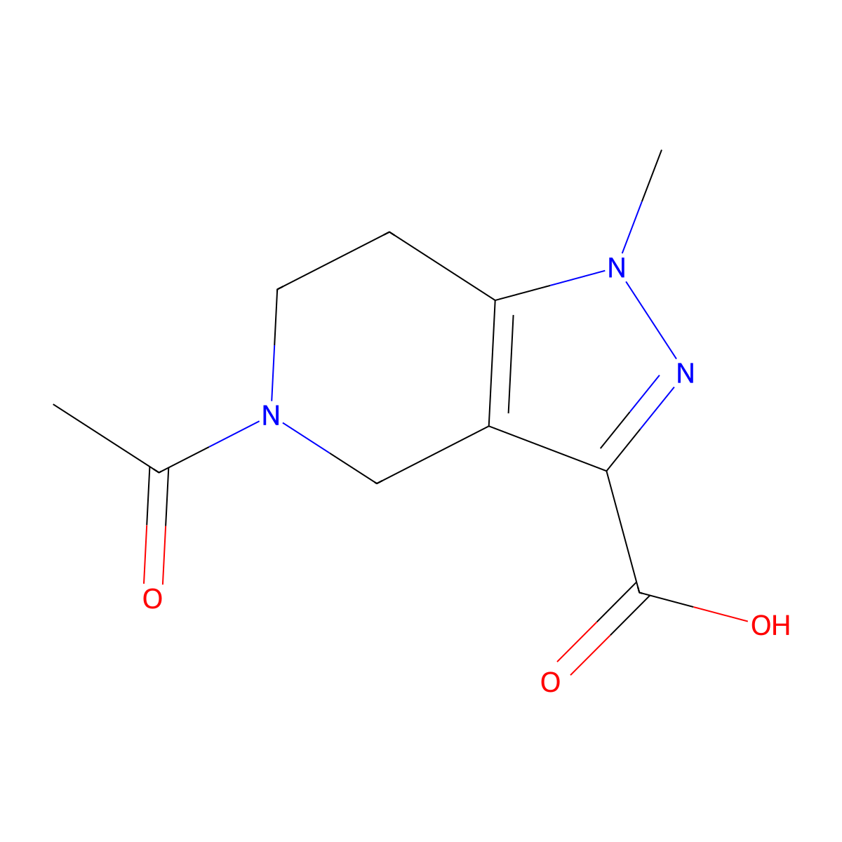 5-acetyl-1-methyl-1H,4H,5H,6H,7H-pyrazolo[4,3-c]pyridine-3-carboxylic acid molecular structure, CAS 1082469-13-3