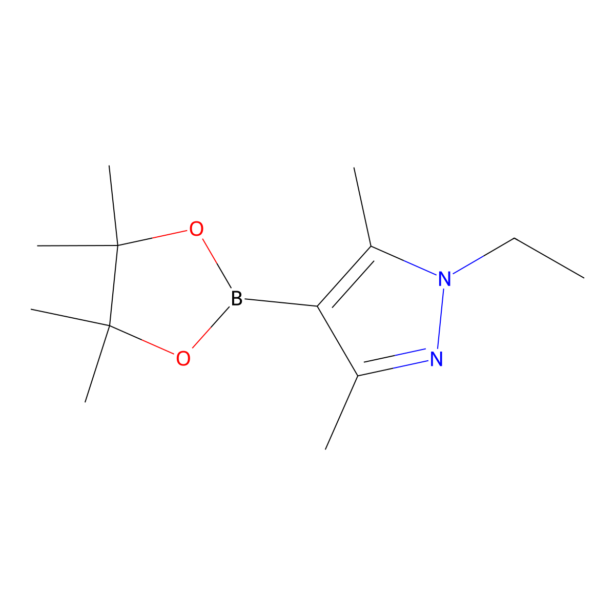 1-Ethyl-3,5-dimethyl-4-(4,4,5,5-tetramethyl-1,3,2-dioxaborolan-2-yl)-1H-pyrazole molecular structure, CAS 1082503-79-4