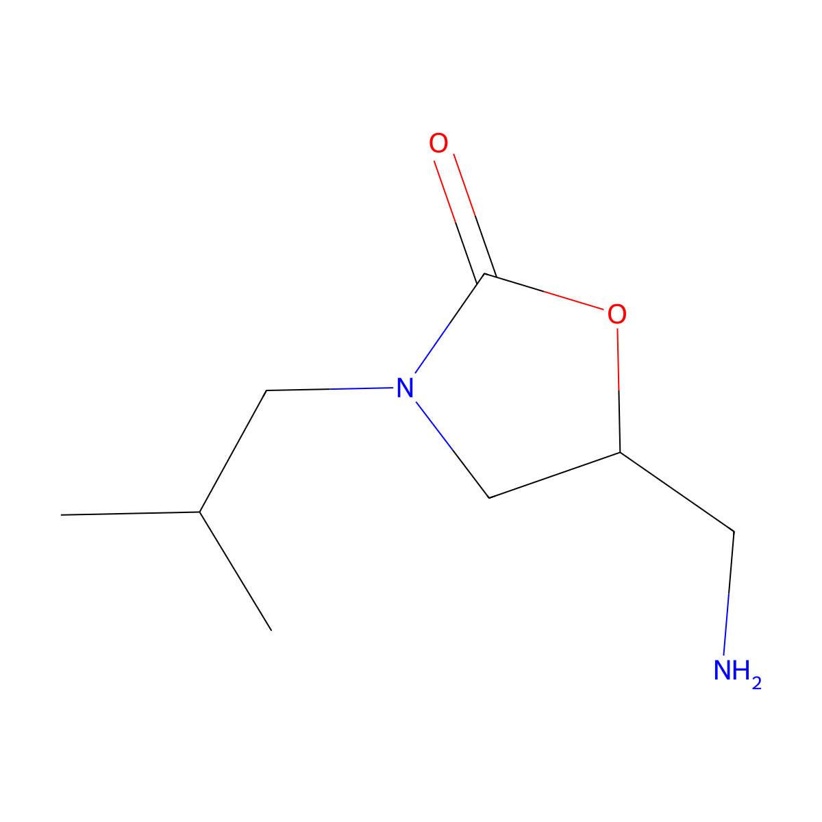 5-(Aminomethyl)-3-(2-methylpropyl)-1,3-oxazolidin-2-one molecular structure, CAS 1082524-39-7