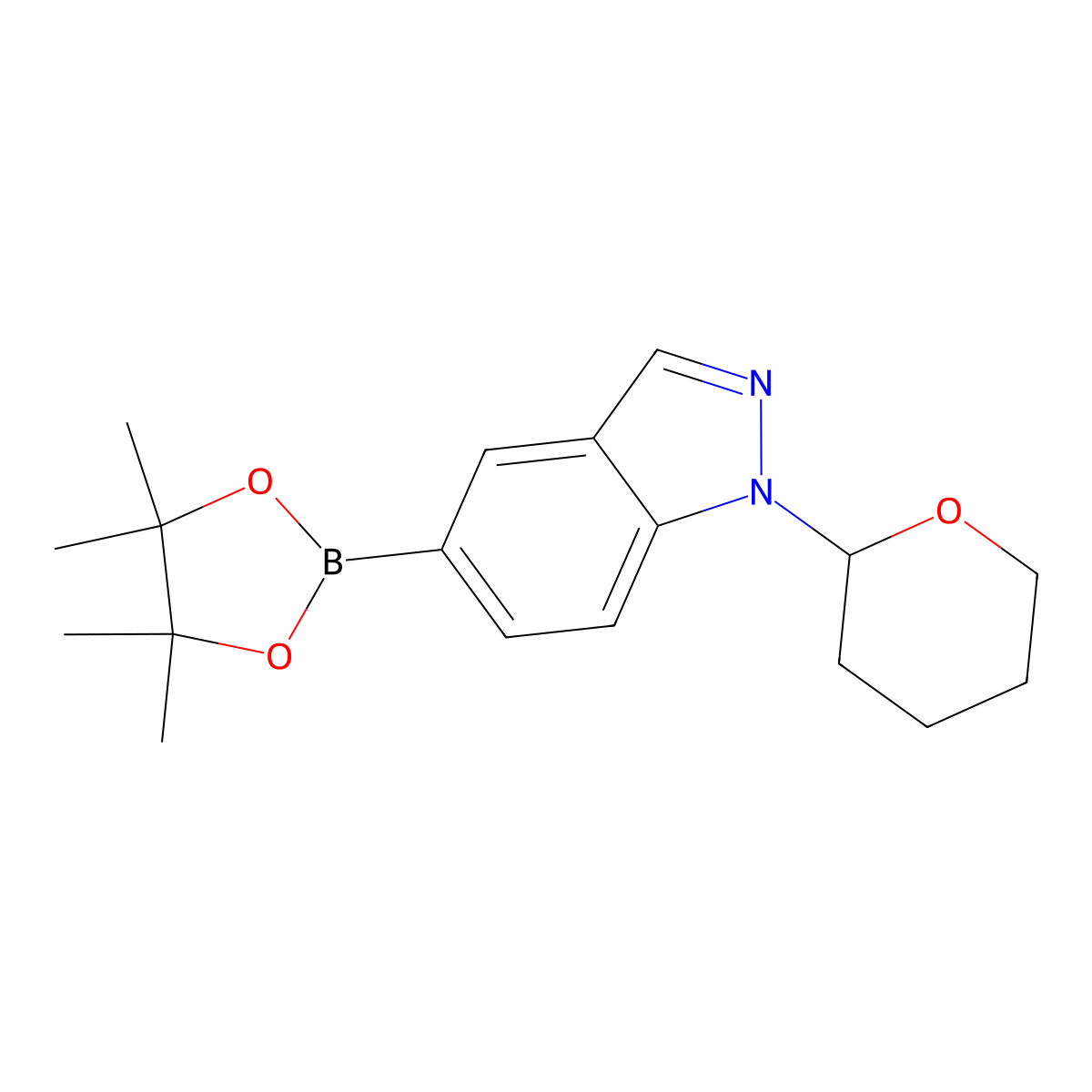 1-(Tetrahydro-2H-pyran-2-yl)-5-(4,4,5,5-tetramethyl-1,3,2-dioxaborolan-2-yl)-1H-indazole molecular structure, CAS 1082525-64-1
