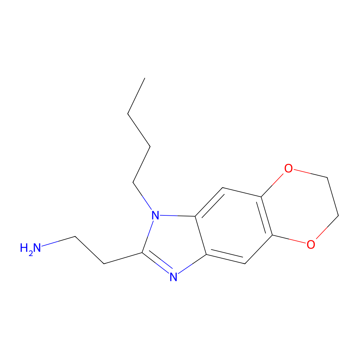 2-{6-Butyl-10,13-dioxa-4,6-diazatricyclo[7.4.0.0,3,7]trideca-1(9),2,4,7-tetraen-5-yl}ethan-1-amine molecular structure, CAS 1082568-50-0