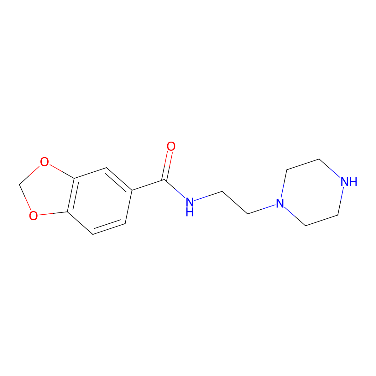 N-(2-piperazin-1-ylethyl)-1,3-benzodioxole-5-carboxamide molecular structure, CAS 1082576-60-0