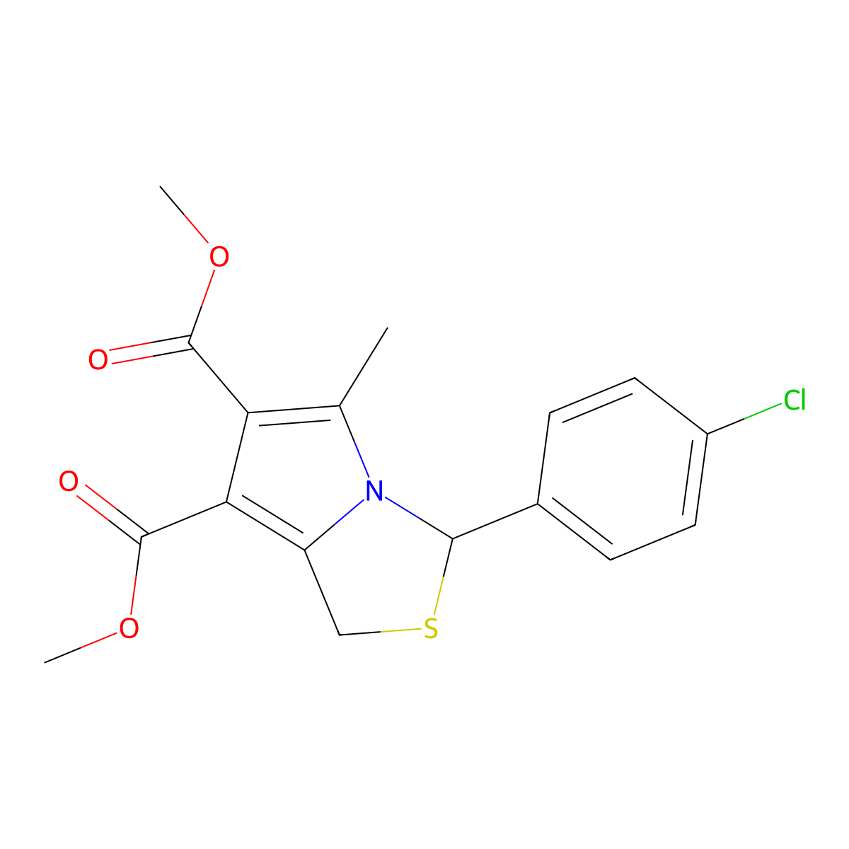 1H,3H-Pyrrolo[1,2-c]thiazole-6,7-dicarboxylic acid, 3-(4-chlorophenyl)-5-methyl-, 6,7-dimethyl ester, (3R)- molecular structure, CAS 1082688-46-7