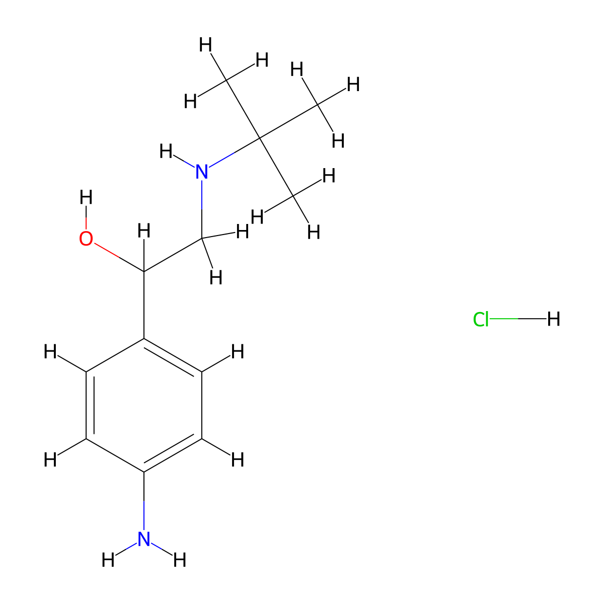 1-(4-Aminophenyl)-2-(tert-butylamino)ethan-1-ol hydrochloride molecular structure, CAS 1082710-41-5