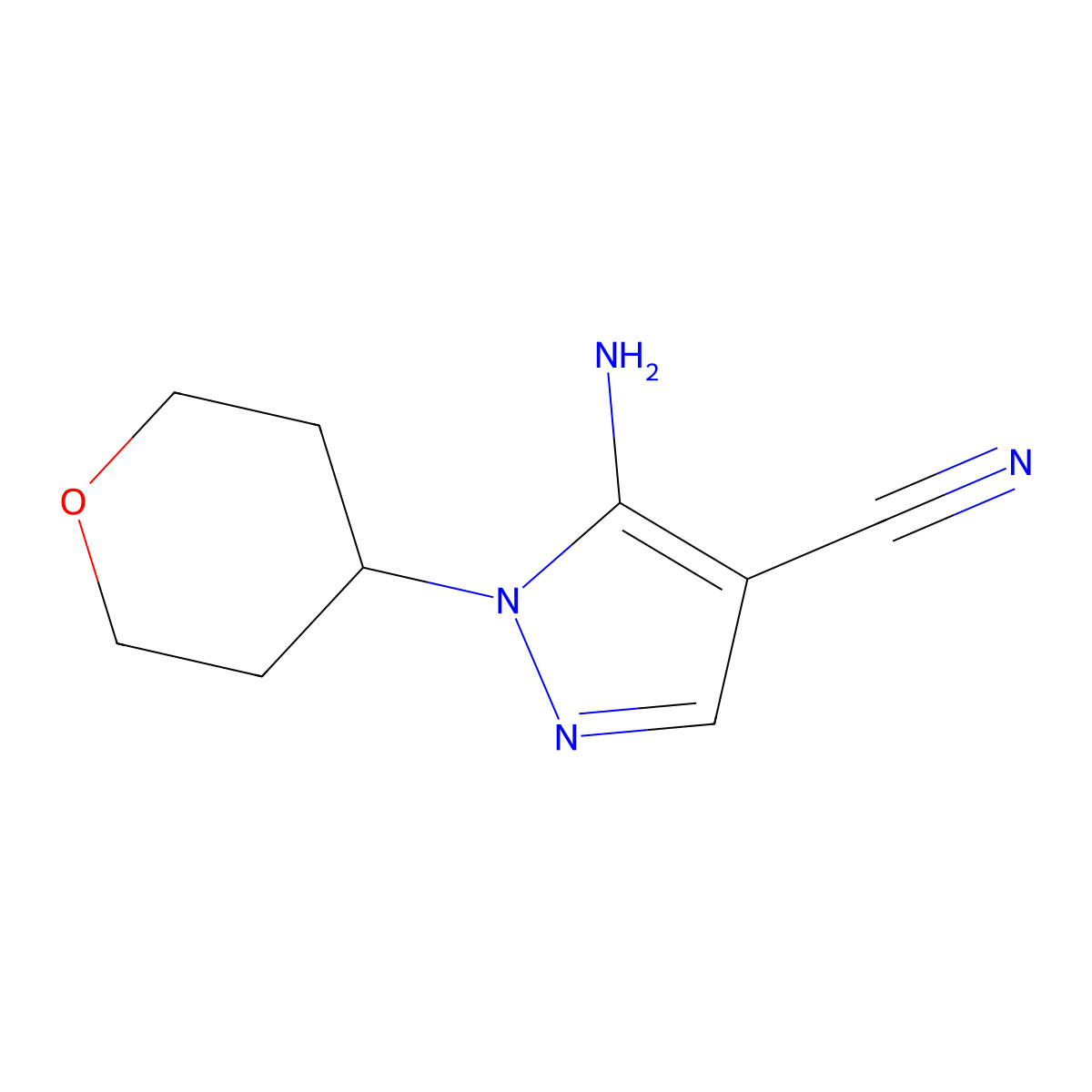 5-Amino-1-(tetrahydro-pyran-4-yl)-1H-pyrazole-4-carbonitrile molecular structure, CAS 1082745-49-0