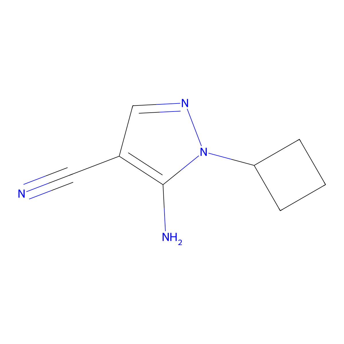 5-amino-1-cyclobutyl-1H-pyrazole-4-carbonitrile molecular structure, CAS 1082745-58-1