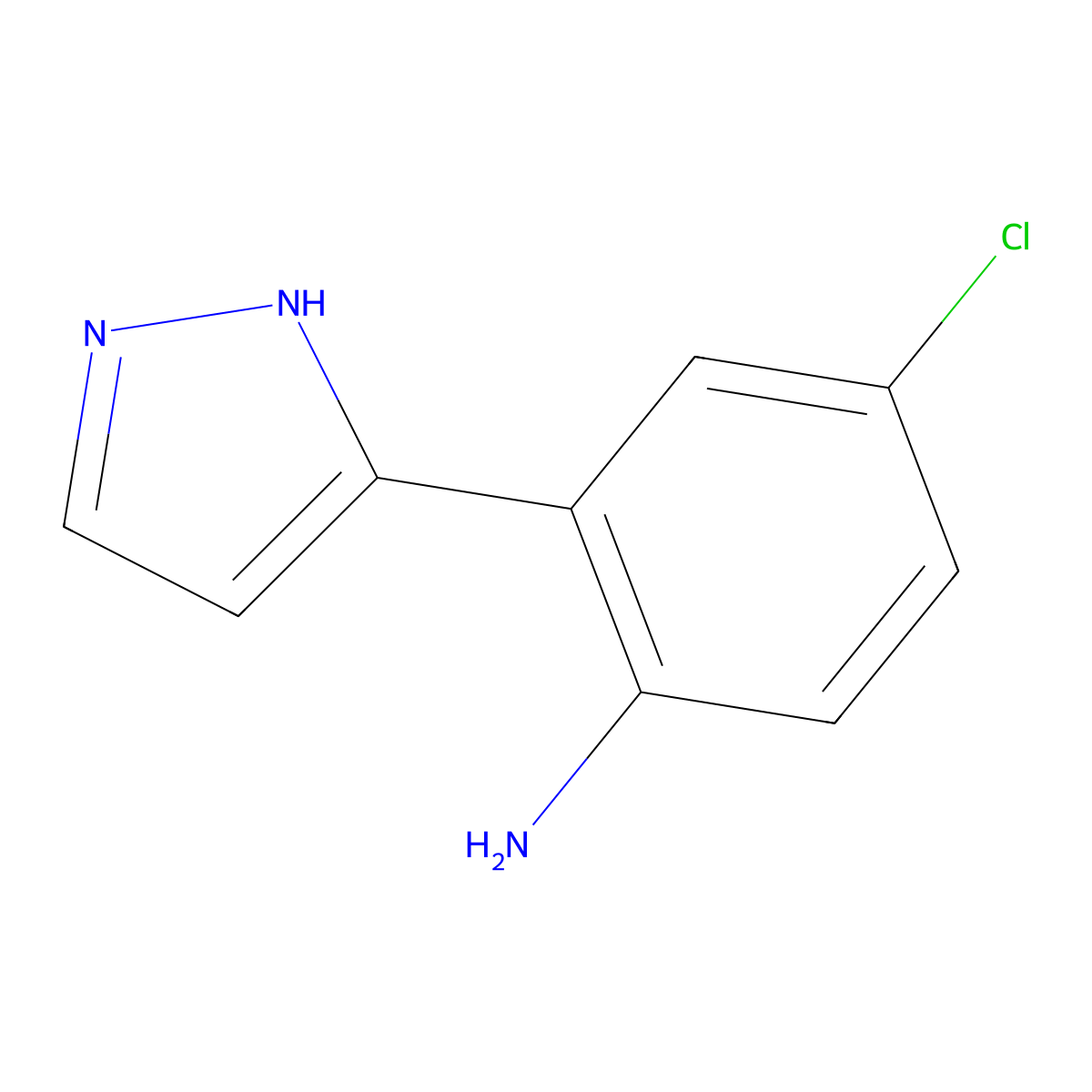 4-chloro-2-(1H-pyrazol-5-yl)aniline molecular structure, CAS 1082748-39-7