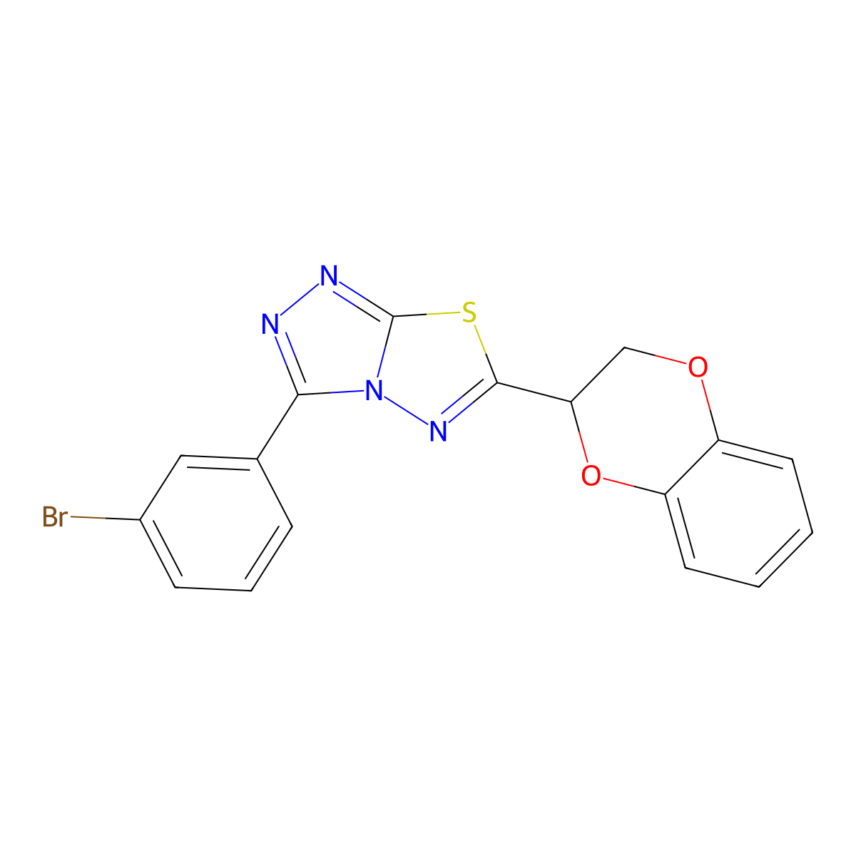 3-(3-Bromophenyl)-6-(2,3-dihydro-1,4-benzodioxin-2-yl)[1,2,4]triazolo[3,4-b][1,3,4]thiadiazole molecular structure, CAS 1082767-51-8