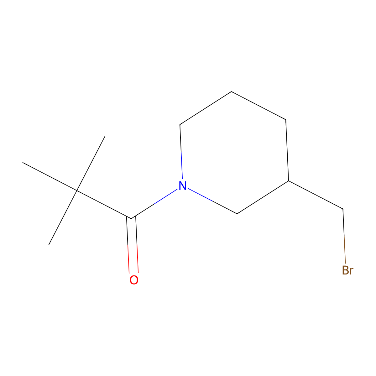 1-(3-(Bromomethyl)piperidin-1-yl)-2,2-dimethylpropan-1-one molecular structure, CAS 1082786-50-2