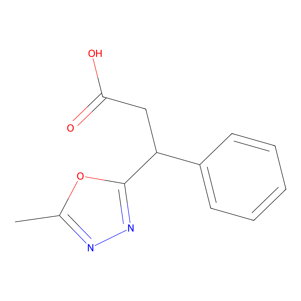 3-(5-Methyl-1,3,4-oxadiazol-2-yl)-3-phenylpropanoic acid molecular structure, CAS 1082787-39-0