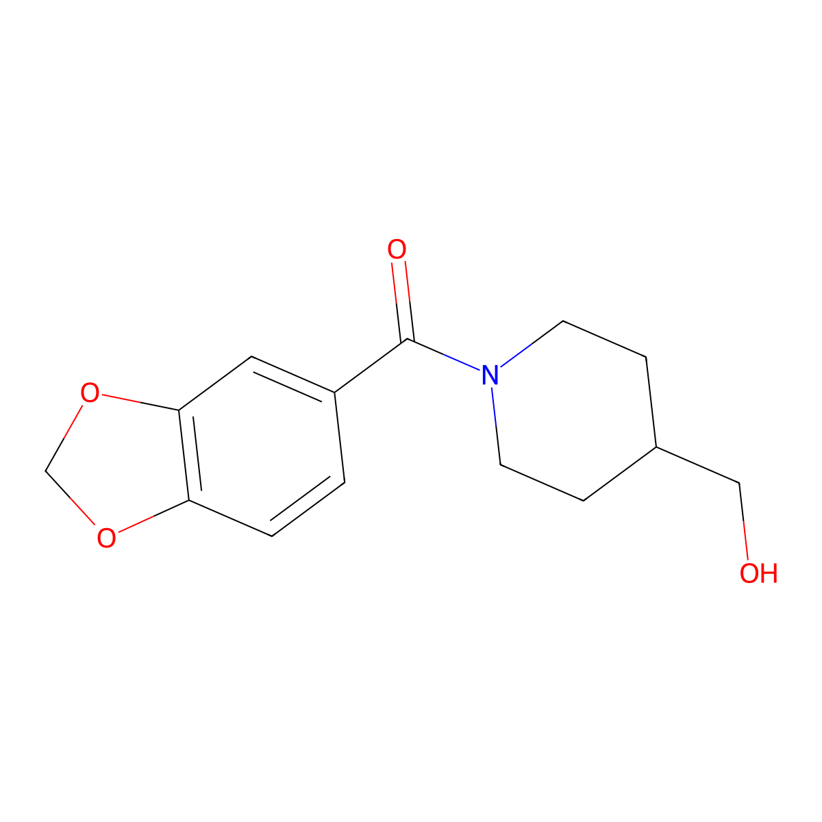 Benzo[d][1,3]dioxol-5-yl(4-(hydroxymethyl)piperidin-1-yl)methanone molecular structure, CAS 1082811-94-6