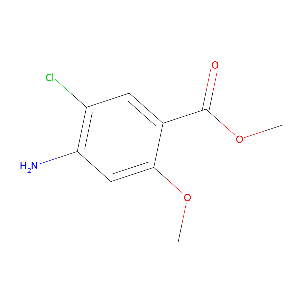 Methyl 4-amino-5-chloro-2-methoxybenzoate molecular structure, CAS 108282-38-8