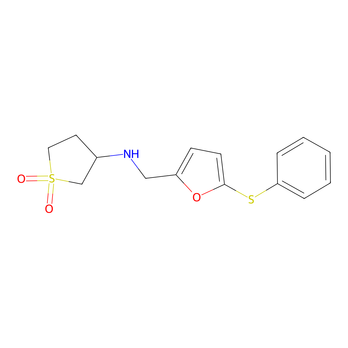3-{[(5-Phenylthio-2-furyl)methyl]amino}thiolane-1,1-dione molecular structure, CAS 1082821-79-1