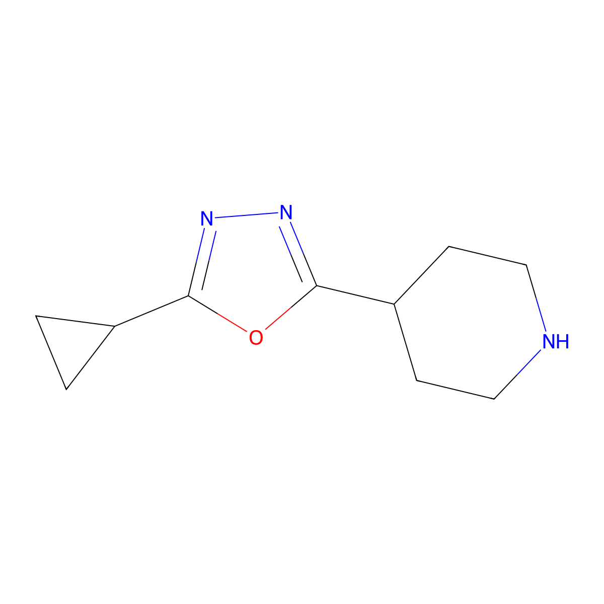 4-(5-Cyclopropyl-1,3,4-oxadiazol-2-yl)piperidine molecular structure, CAS 1082828-62-3