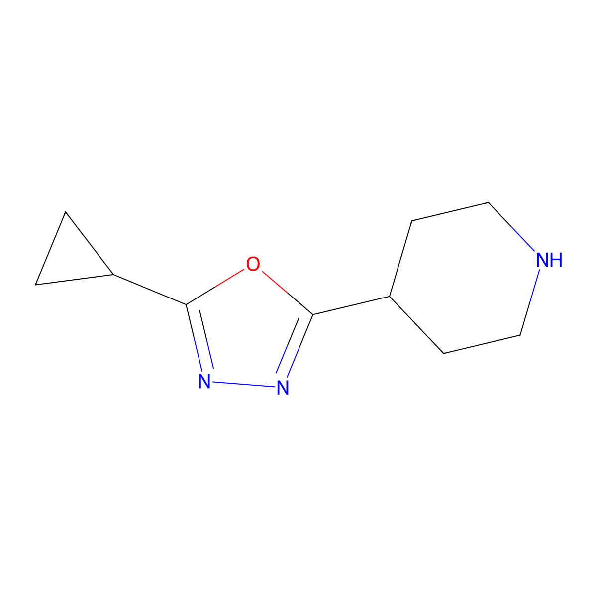 4-(5-Cyclopropyl-1,3,4-oxadiazol-2-yl)piperidine molecular structure, CAS 1082828-62-3
