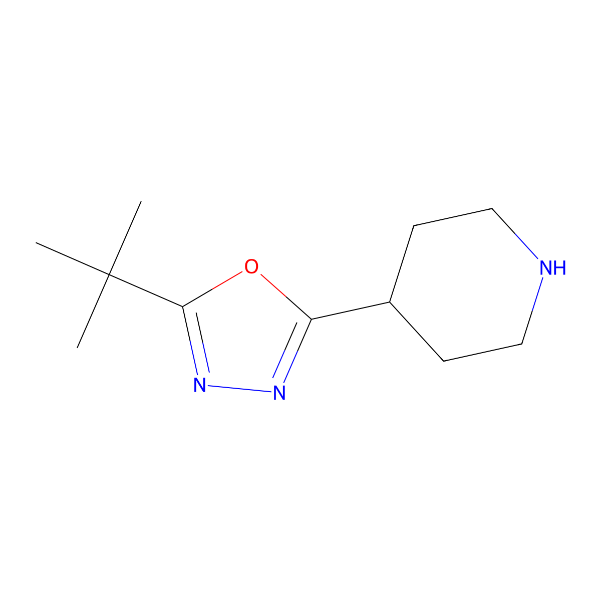 4-(5-Tert-butyl-1,3,4-oxadiazol-2-yl)piperidine molecular structure, CAS 1082828-64-5