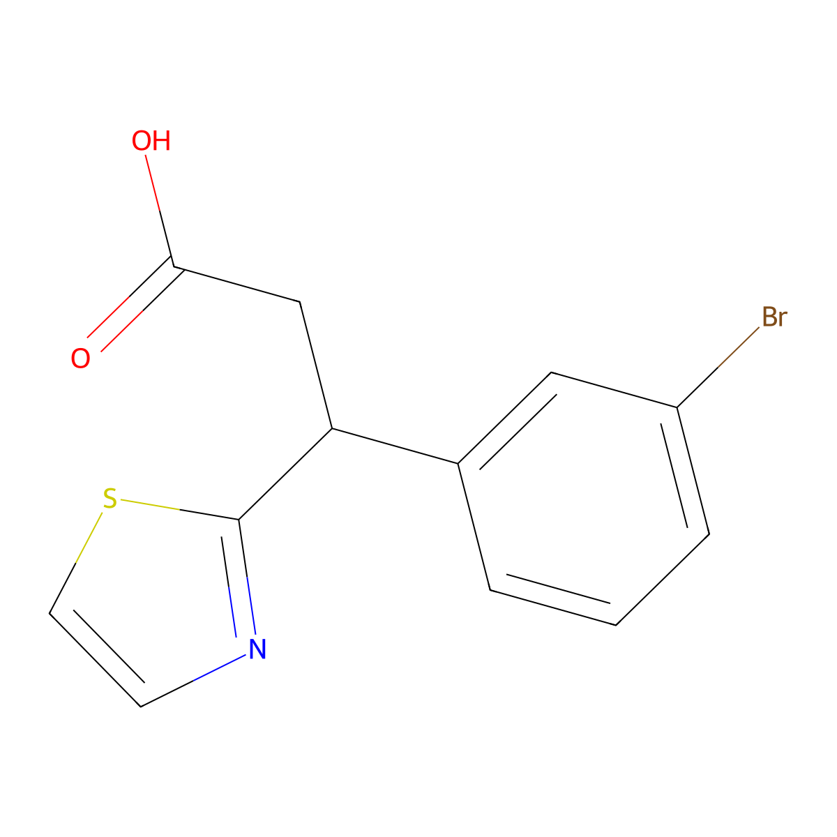 3-(3-Bromophenyl)-3-(1,3-thiazol-2-yl)propanoic acid molecular structure, CAS 1082829-38-6